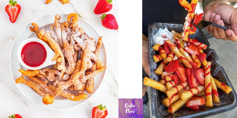Step-by-step instructions for making strawberry funnel cake fries